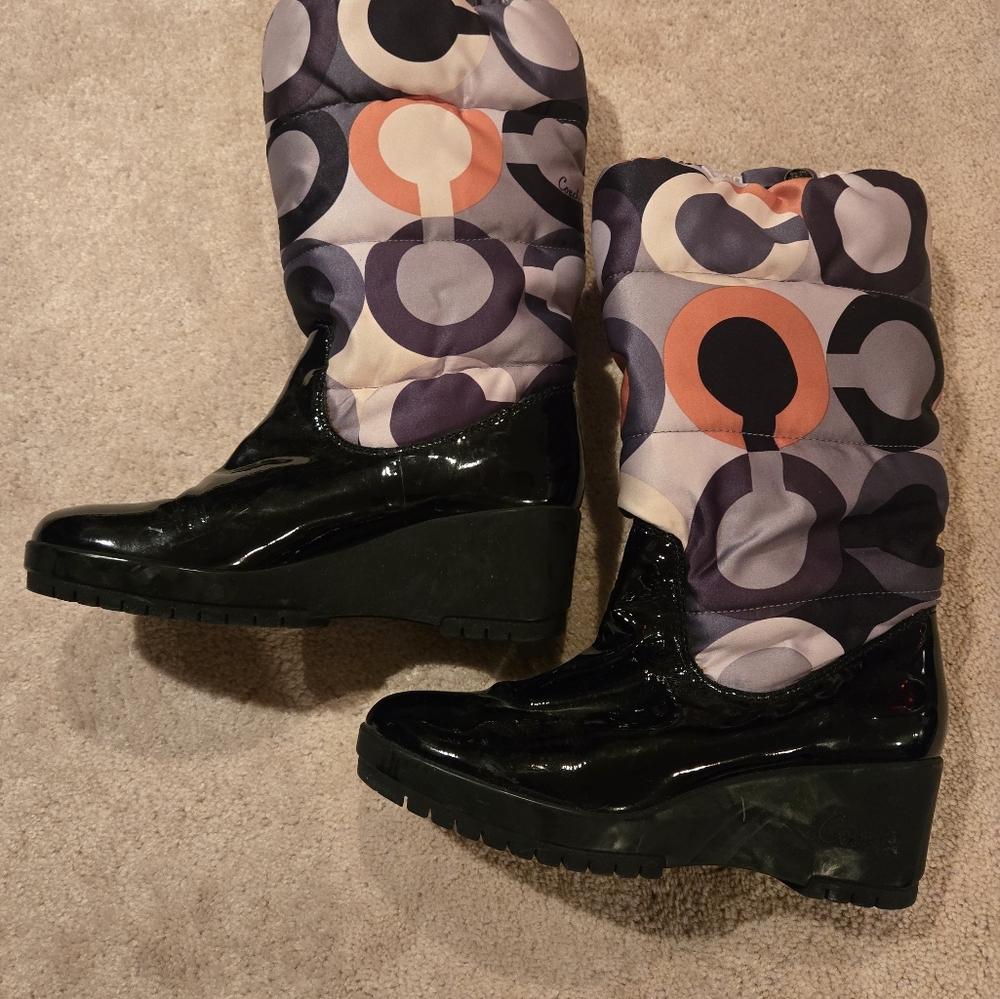 Coach Patterned Wedge Boots